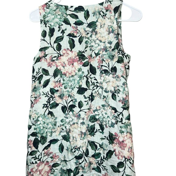 J Jill Love Linen XS A Line Shift Dress Green Pink Hydrangea Floral Casual - Picture 9 of 11
